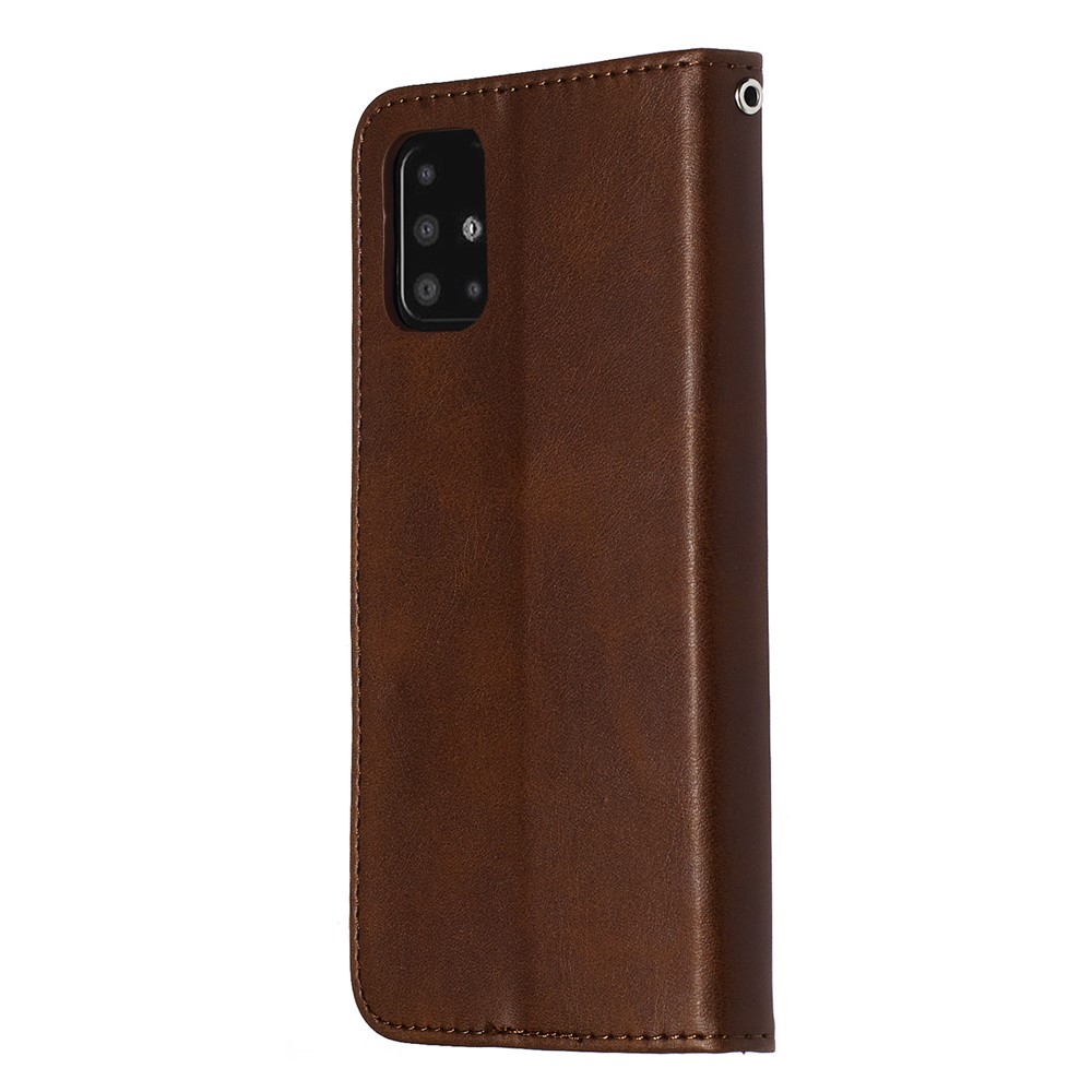 Zipper Pocket Leather Wallet Case for Samsung Galaxy A51 - Brown-5
