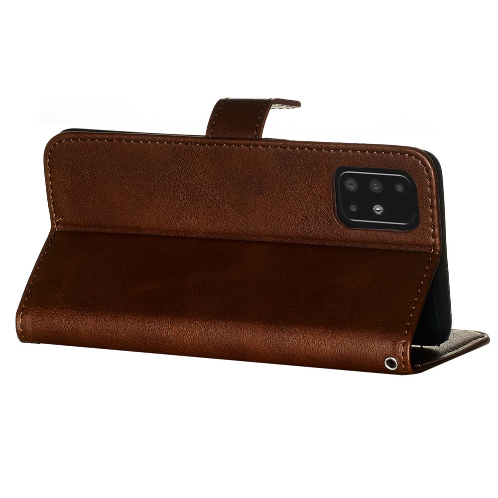 Zipper Pocket Leather Wallet Case for Samsung Galaxy A51 - Brown-7