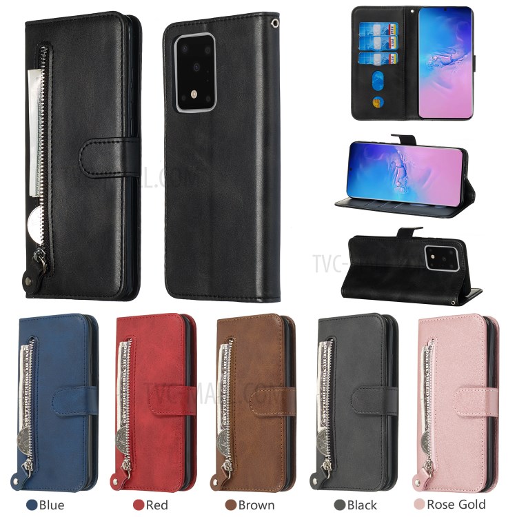 Zipper Pocket Leather Wallet Case for Samsung Galaxy S20 Ultra - Black-13