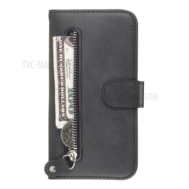 Zipper Pocket Leather Wallet Case for Samsung Galaxy S20 Ultra - Black-2