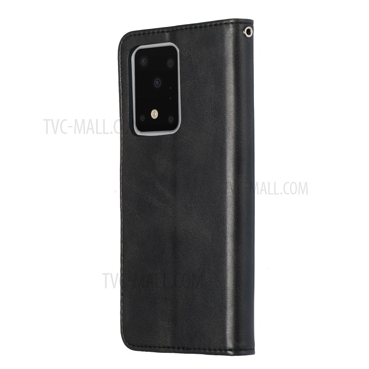 Zipper Pocket Leather Wallet Case for Samsung Galaxy S20 Ultra - Black-5