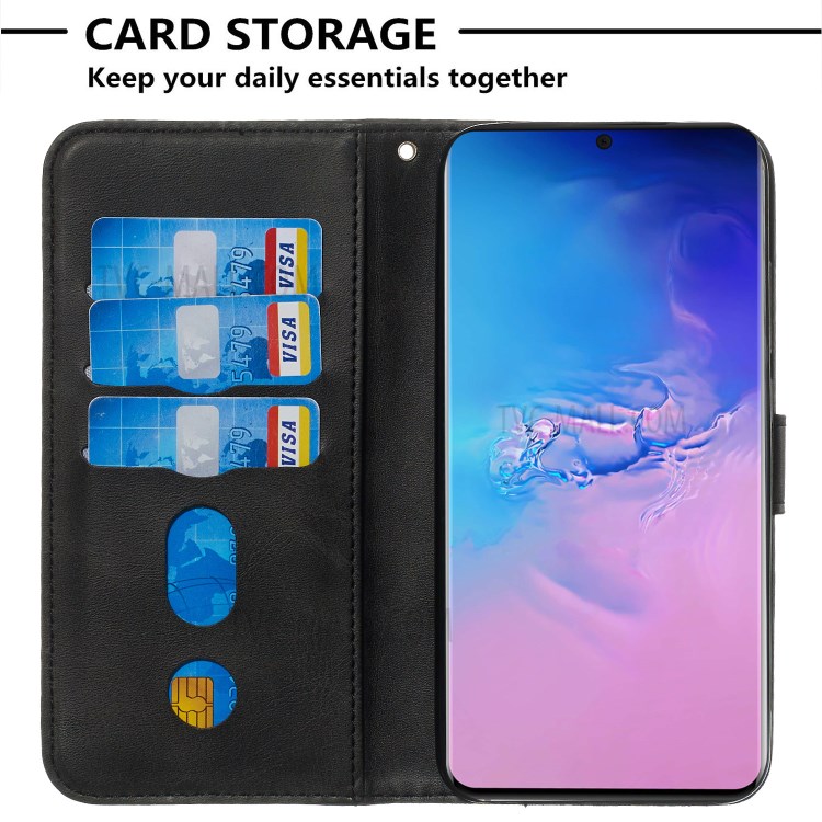 Zipper Pocket Leather Wallet Case for Samsung Galaxy S20 Ultra - Black-6