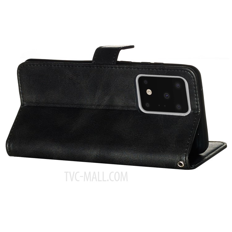 Zipper Pocket Leather Wallet Case for Samsung Galaxy S20 Ultra - Black-7