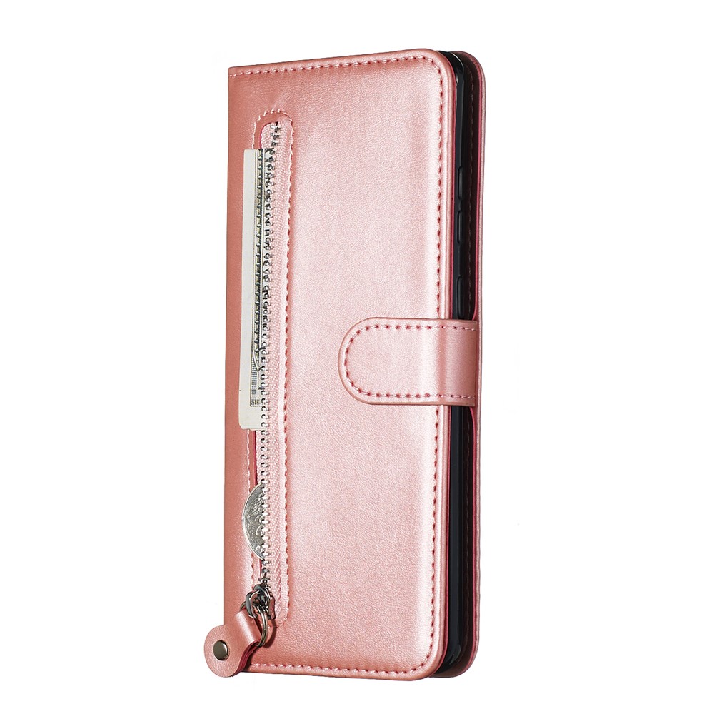 Zipper Pocket Leather Wallet Case for Samsung Galaxy S20 Ultra - Rose Gold-4