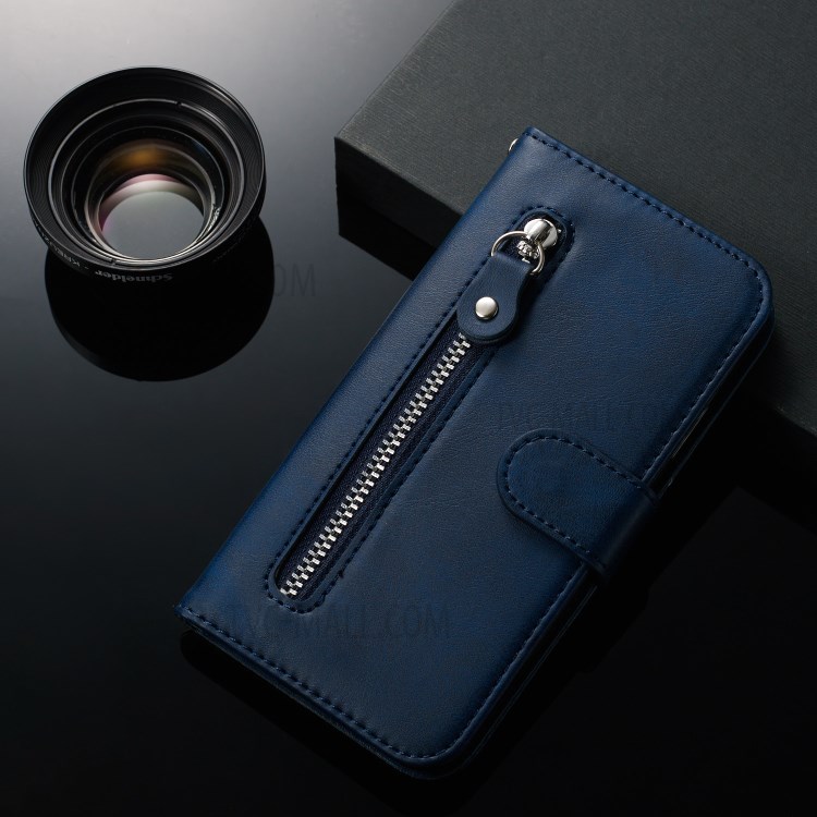 Zipper Pocket Leather Wallet Case for Samsung Galaxy S20 Ultra - Blue-12
