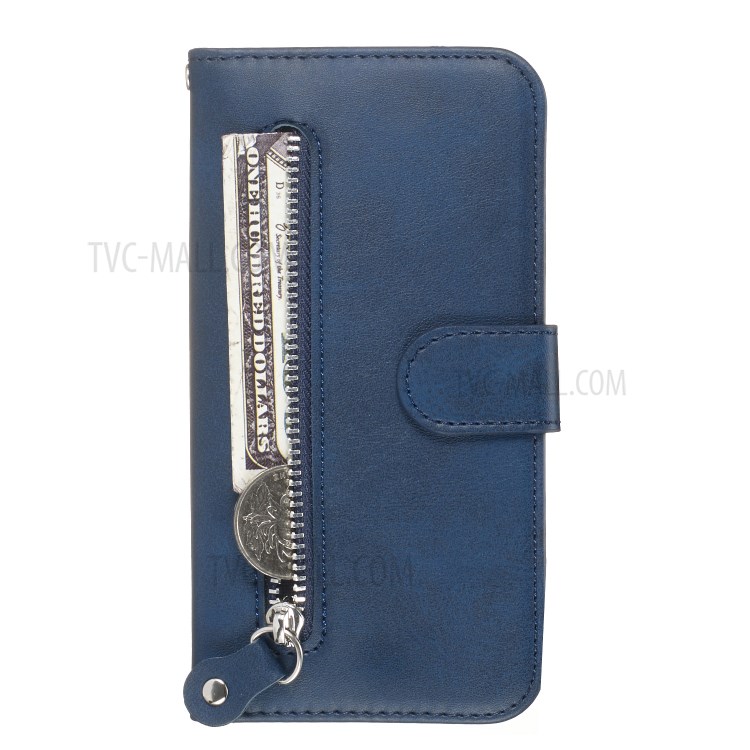 Zipper Pocket Leather Wallet Case for Samsung Galaxy S20 Ultra - Blue-2