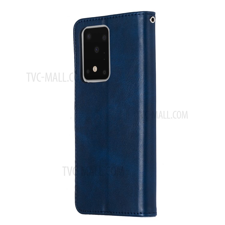 Zipper Pocket Leather Wallet Case for Samsung Galaxy S20 Ultra - Blue-5
