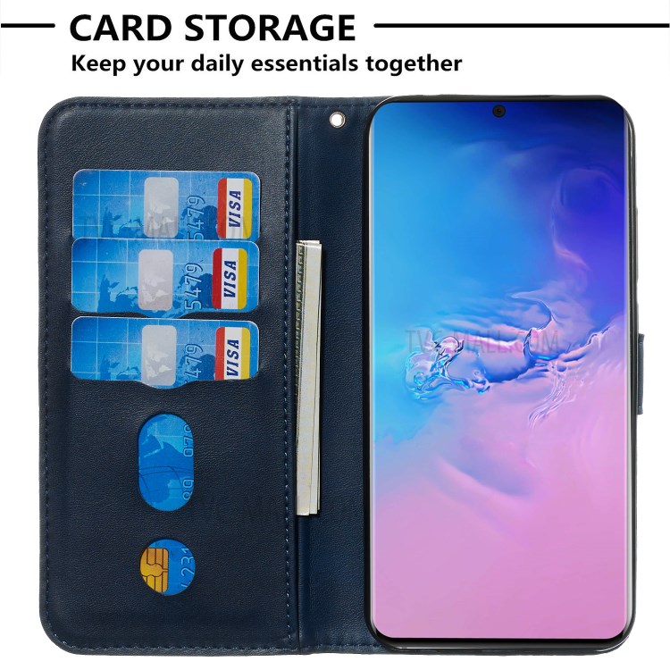 Zipper Pocket Leather Wallet Case for Samsung Galaxy S20 Ultra - Blue-6