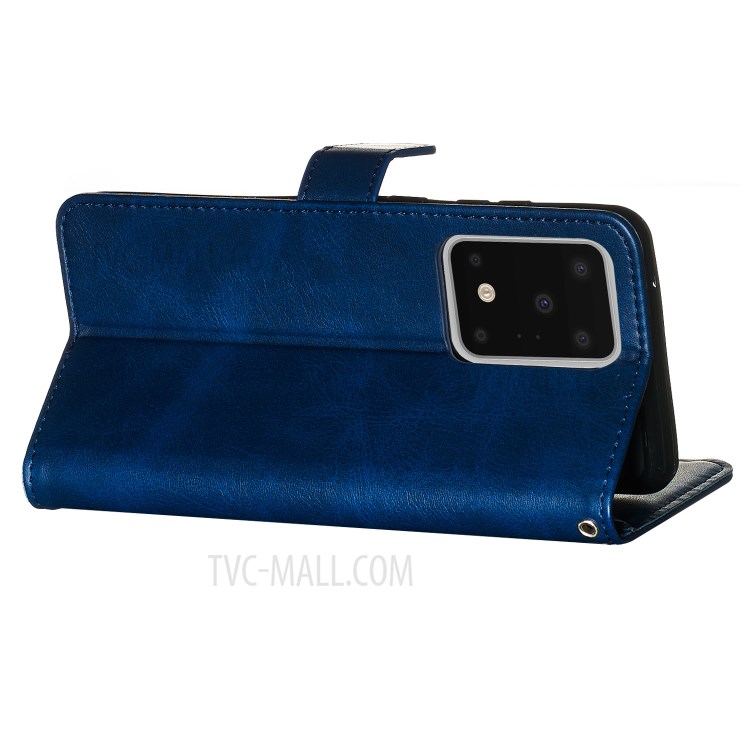 Zipper Pocket Leather Wallet Case for Samsung Galaxy S20 Ultra - Blue-7