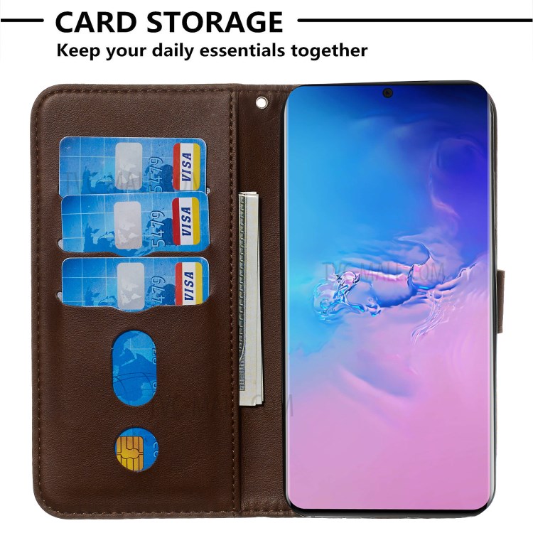 Zipper Pocket Leather Wallet Case for Samsung Galaxy S20 Ultra - Brown-6