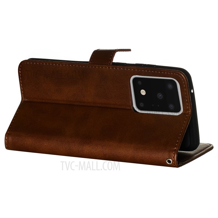 Zipper Pocket Leather Wallet Case for Samsung Galaxy S20 Ultra - Brown-7