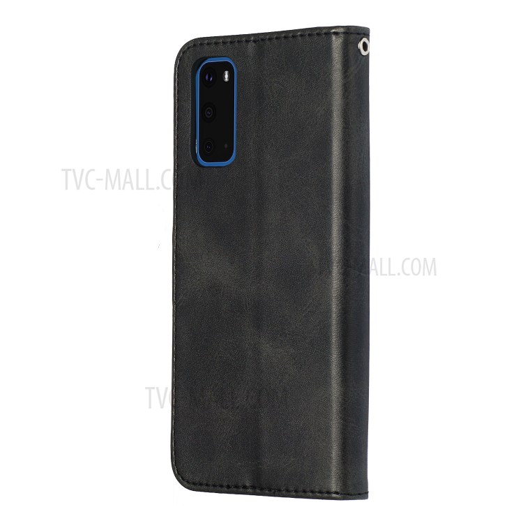 Zipper Pocket Leather Wallet Stand Case for Samsung Galaxy S20 - Black-5