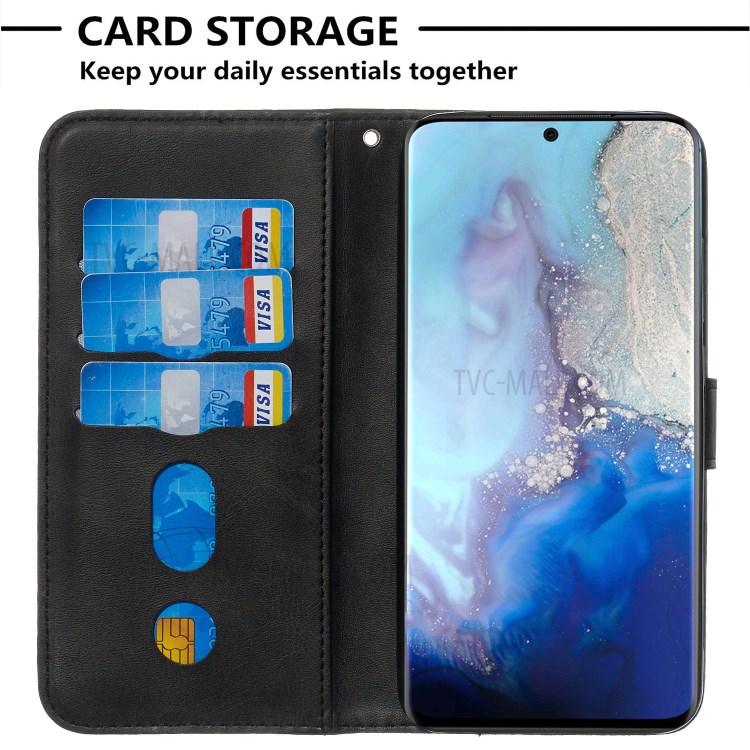 Zipper Pocket Leather Wallet Stand Case for Samsung Galaxy S20 - Black-6