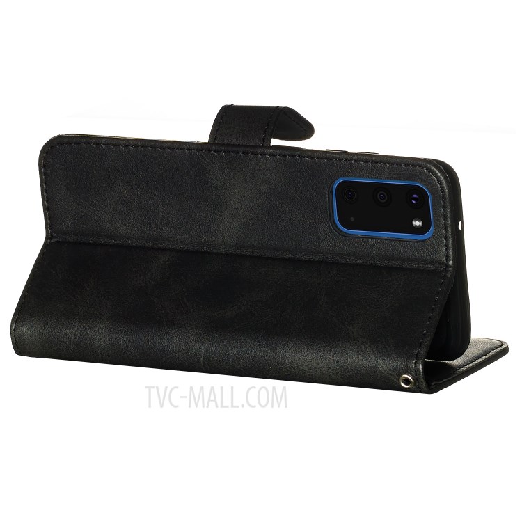 Zipper Pocket Leather Wallet Stand Case for Samsung Galaxy S20 - Black-7