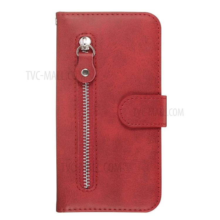 Zipper Pocket Leather Wallet Stand Case for Samsung Galaxy S20 - Red-3