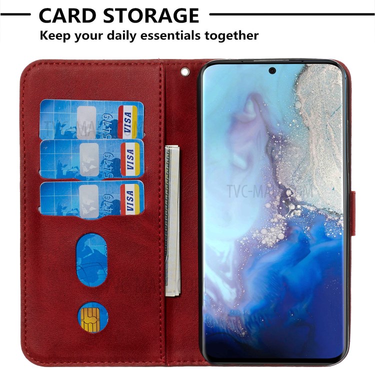 Zipper Pocket Leather Wallet Stand Case for Samsung Galaxy S20 - Red-6