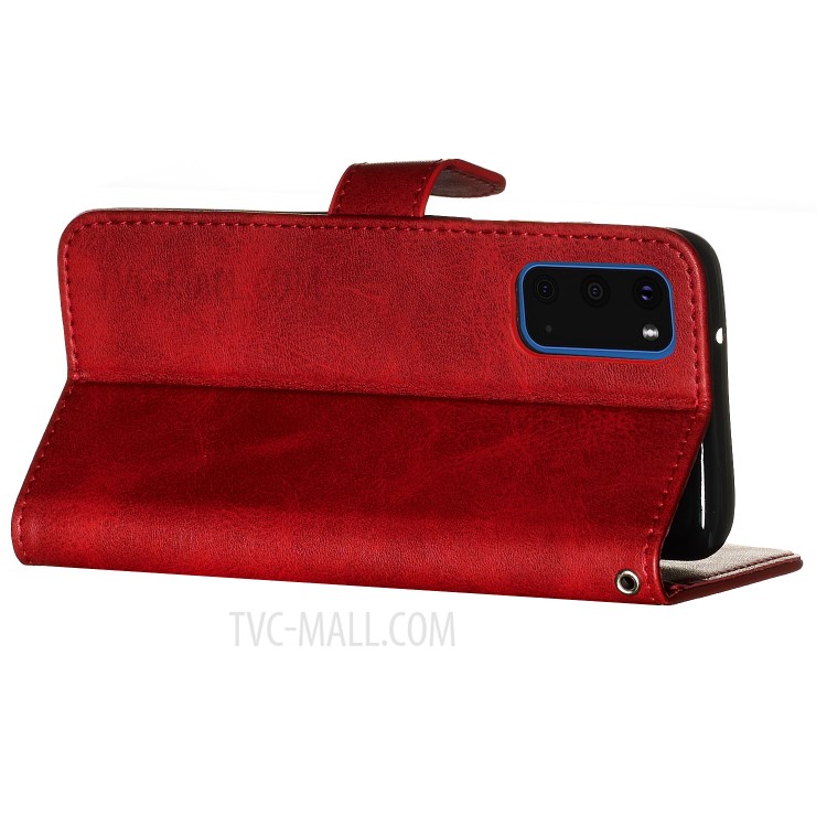 Zipper Pocket Leather Wallet Stand Case for Samsung Galaxy S20 - Red-7