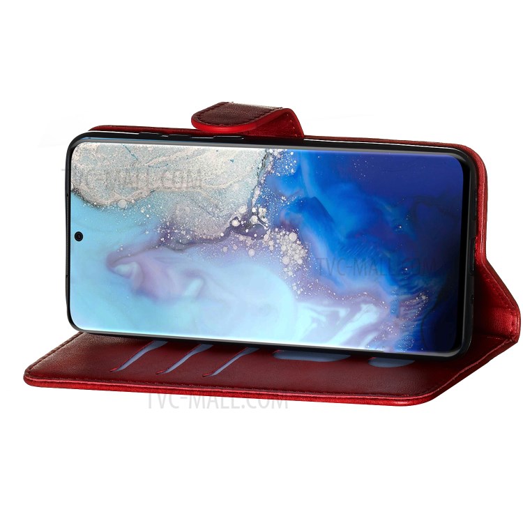 Zipper Pocket Leather Wallet Stand Case for Samsung Galaxy S20 - Red-8