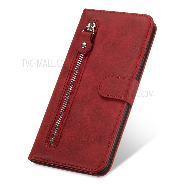 Zipper Pocket Leather Wallet Stand Case for Samsung Galaxy S20 - Red-9