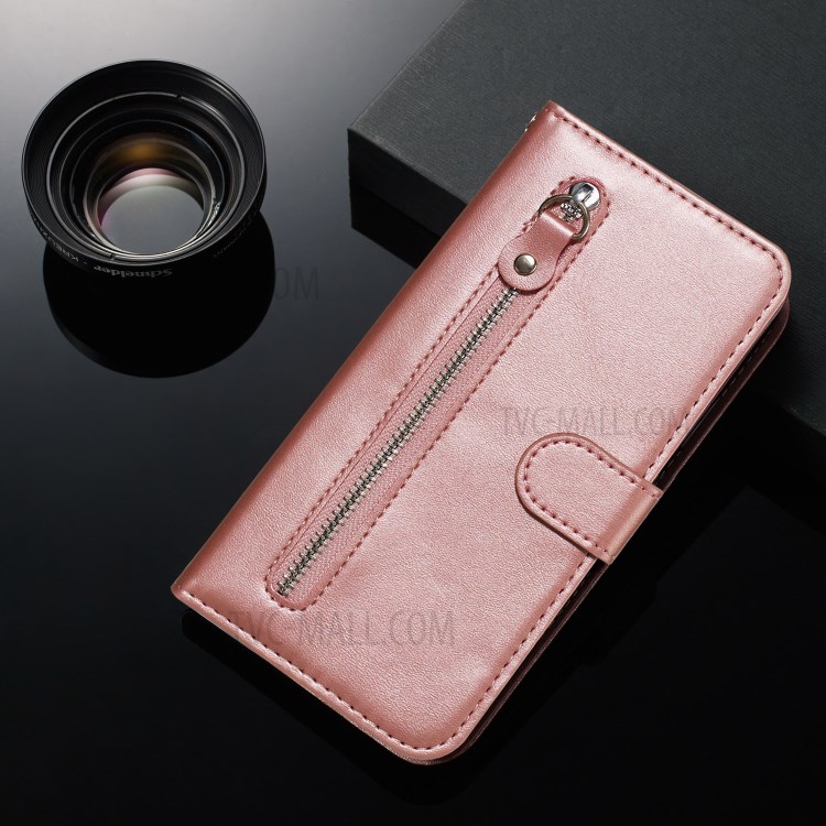 Zipper Pocket Leather Wallet Stand Case for Samsung Galaxy S20 - Rose Gold-12