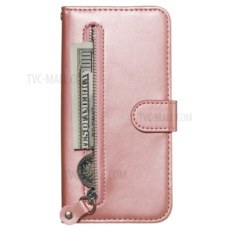 Zipper Pocket Leather Wallet Stand Case for Samsung Galaxy S20 - Rose Gold-2