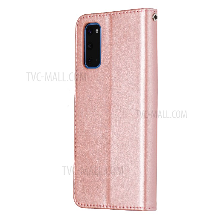 Zipper Pocket Leather Wallet Stand Case for Samsung Galaxy S20 - Rose Gold-5