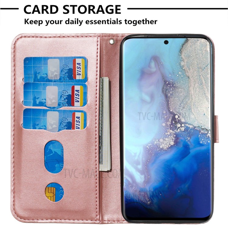 Zipper Pocket Leather Wallet Stand Case for Samsung Galaxy S20 - Rose Gold-6