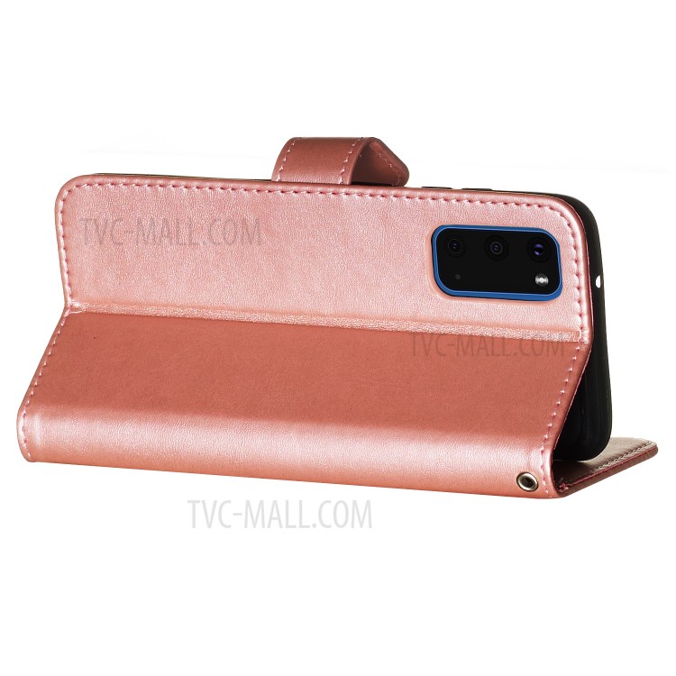 Zipper Pocket Leather Wallet Stand Case for Samsung Galaxy S20 - Rose Gold-7