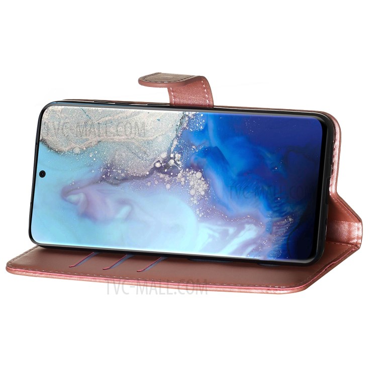 Zipper Pocket Leather Wallet Stand Case for Samsung Galaxy S20 - Rose Gold-8