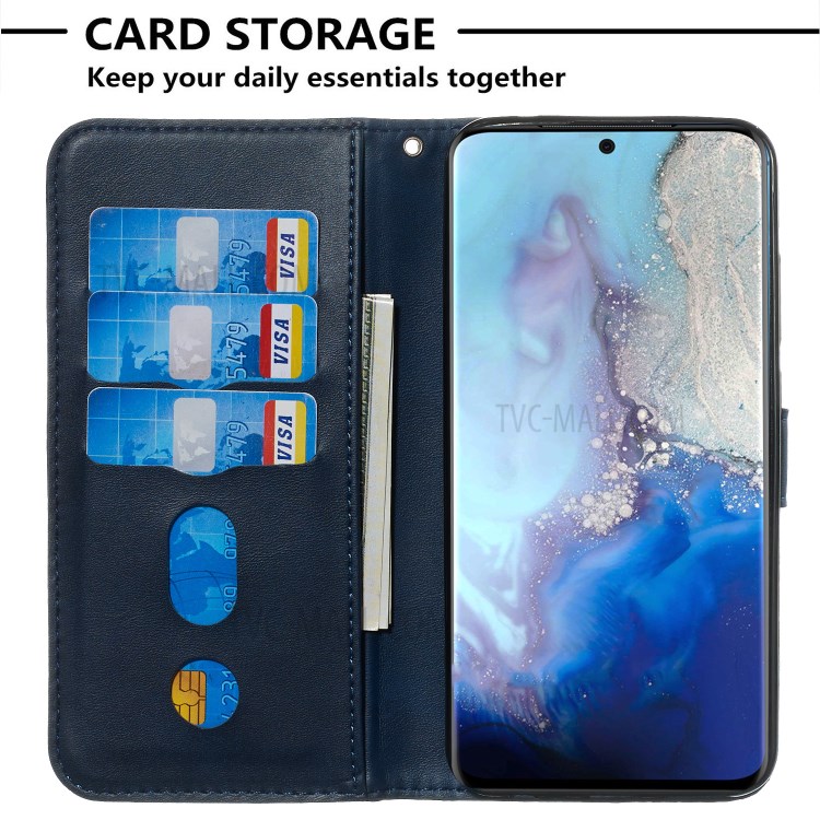 Zipper Pocket Leather Wallet Stand Case for Samsung Galaxy S20 - Blue-6
