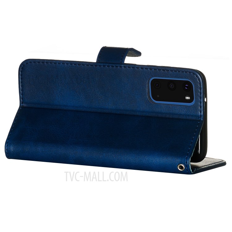 Zipper Pocket Leather Wallet Stand Case for Samsung Galaxy S20 - Blue-7