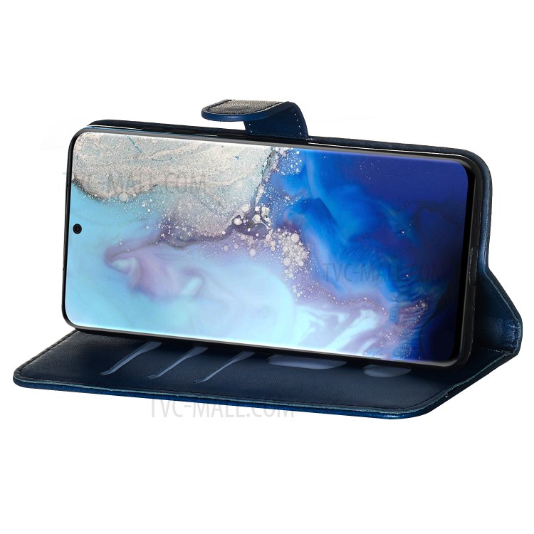 Zipper Pocket Leather Wallet Stand Case for Samsung Galaxy S20 - Blue-8