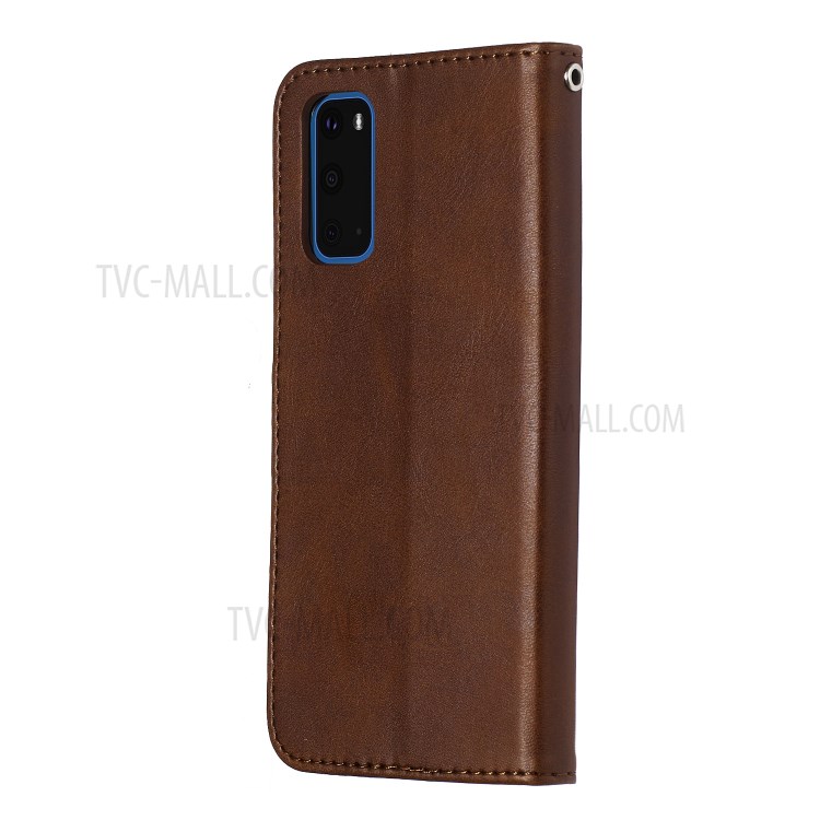 Zipper Pocket Leather Wallet Stand Case for Samsung Galaxy S20 - Brown-5