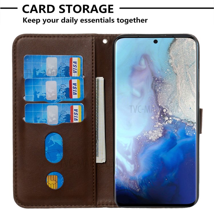 Zipper Pocket Leather Wallet Stand Case for Samsung Galaxy S20 - Brown-6