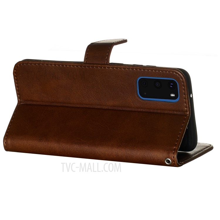 Zipper Pocket Leather Wallet Stand Case for Samsung Galaxy S20 - Brown-7