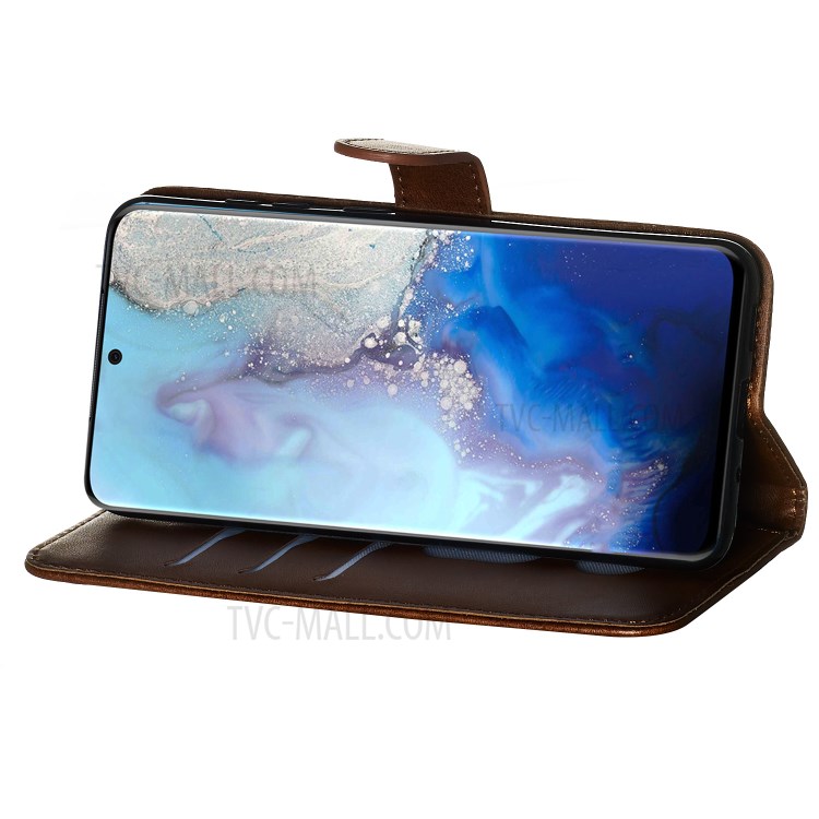 Zipper Pocket Leather Wallet Stand Case for Samsung Galaxy S20 - Brown-8