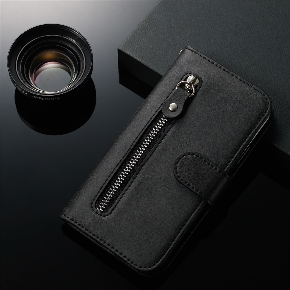 Stylish Zipper Pocket Leather Wallet Case for Samsung Galaxy S20 Plus - Black-12