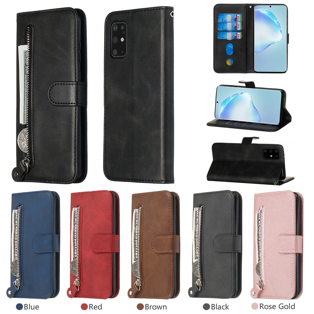 Stylish Zipper Pocket Leather Wallet Case for Samsung Galaxy S20 Plus - Black-13