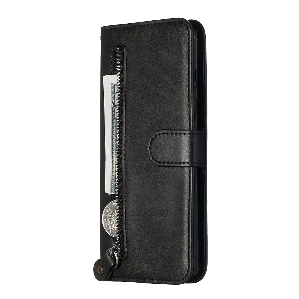 Stylish Zipper Pocket Leather Wallet Case for Samsung Galaxy S20 Plus - Black-4