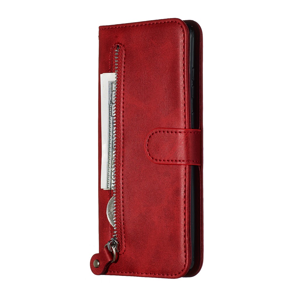 Stylish Zipper Pocket Leather Wallet Case for Samsung Galaxy S20 Plus - Red-4