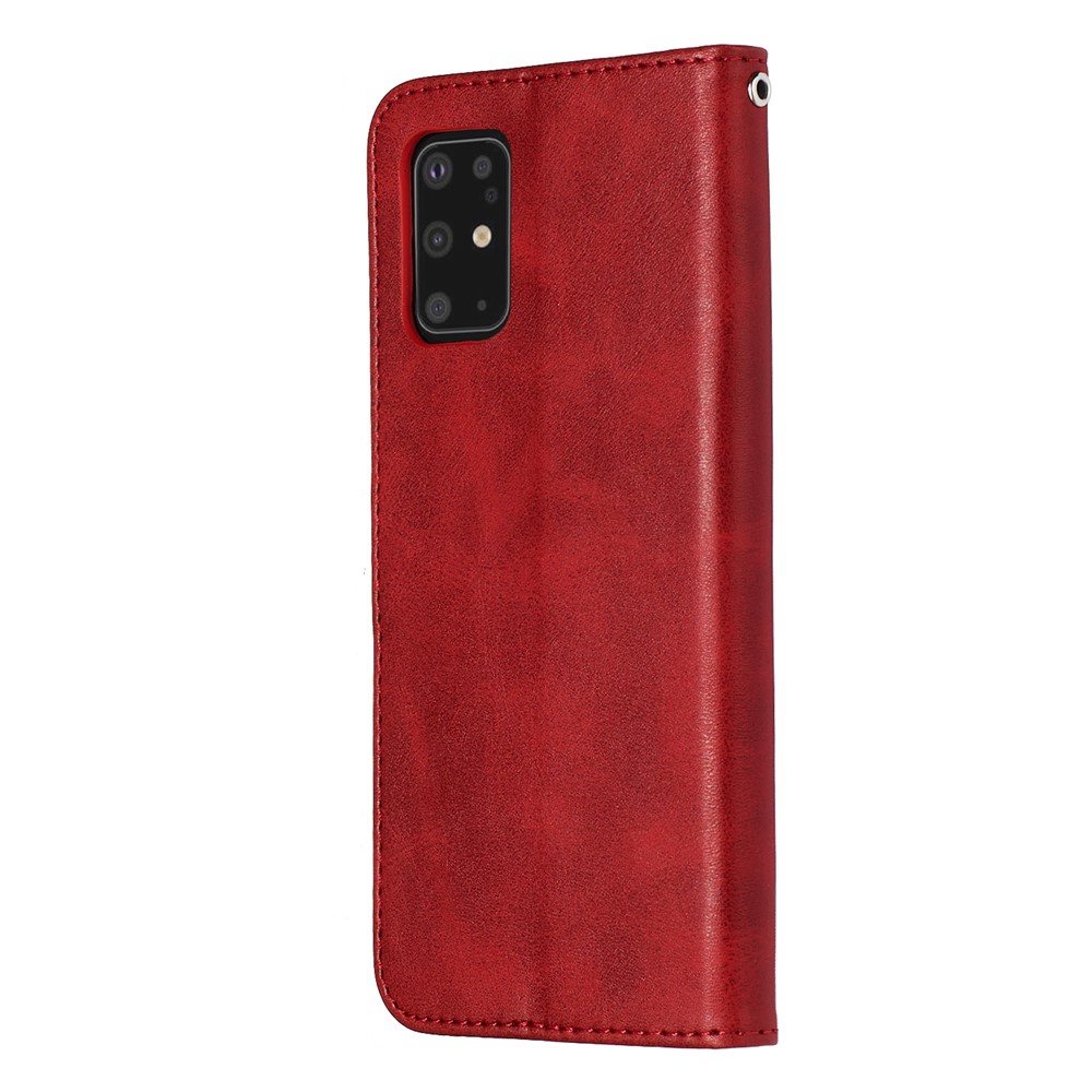Stylish Zipper Pocket Leather Wallet Case for Samsung Galaxy S20 Plus - Red-5