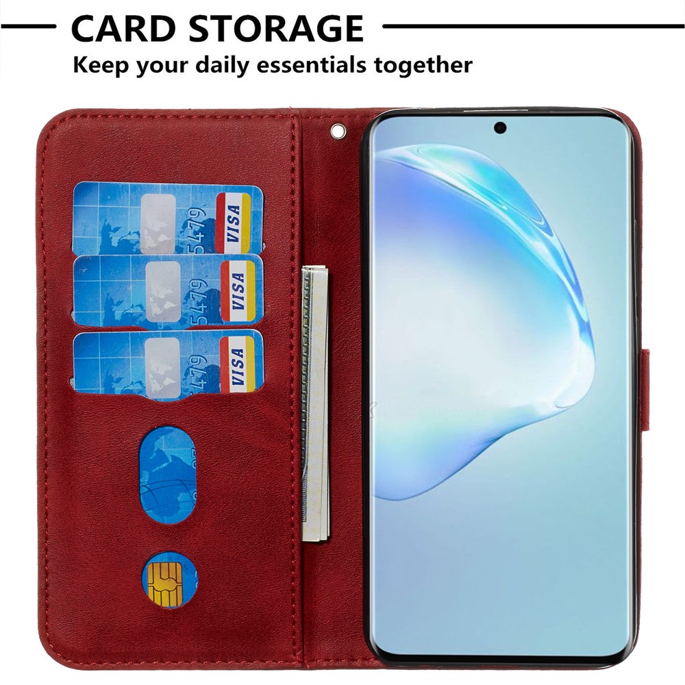 Stylish Zipper Pocket Leather Wallet Case for Samsung Galaxy S20 Plus - Red-6