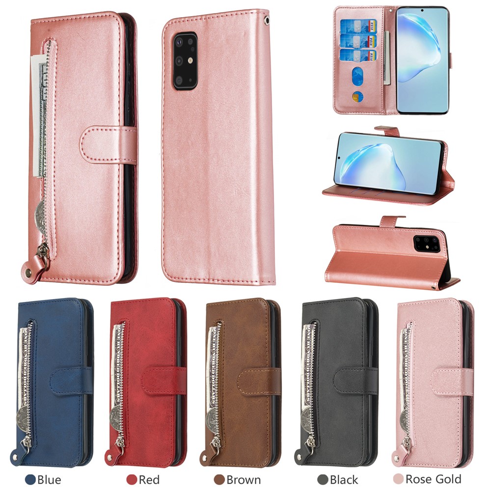 Stylish Zipper Pocket Leather Wallet Case for Samsung Galaxy S20 Plus - Rose Gold-13