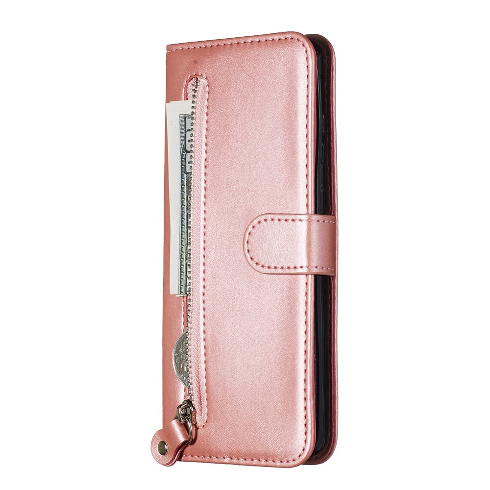 Stylish Zipper Pocket Leather Wallet Case for Samsung Galaxy S20 Plus - Rose Gold-4