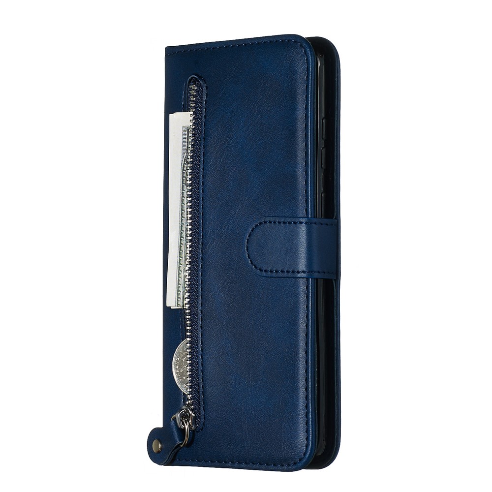 Stylish Zipper Pocket Leather Wallet Case for Samsung Galaxy S20 Plus - Blue-4