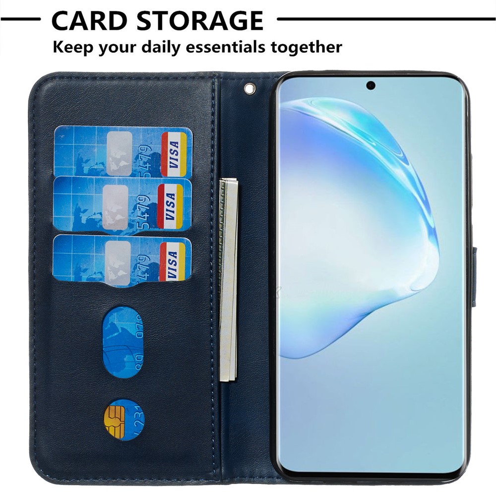 Stylish Zipper Pocket Leather Wallet Case for Samsung Galaxy S20 Plus - Blue-6