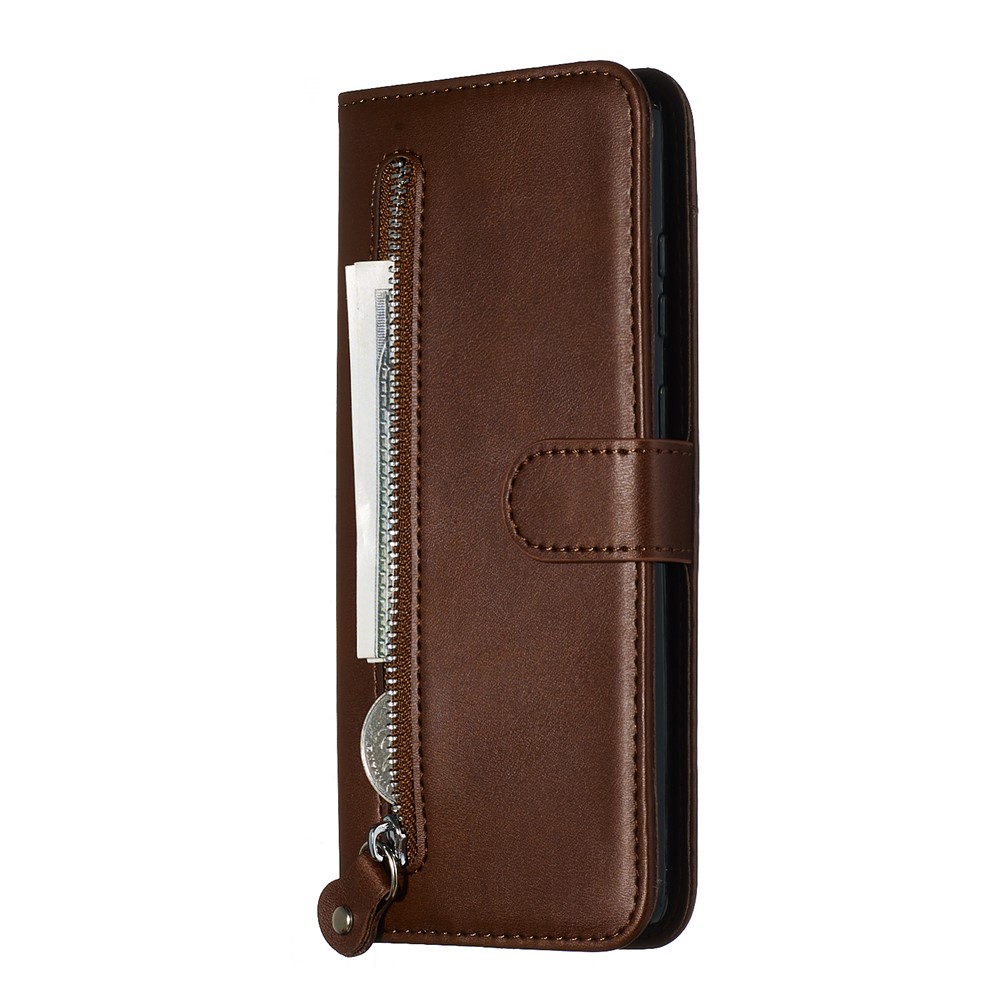 Stylish Zipper Pocket Leather Wallet Case for Samsung Galaxy S20 Plus - Brown-4