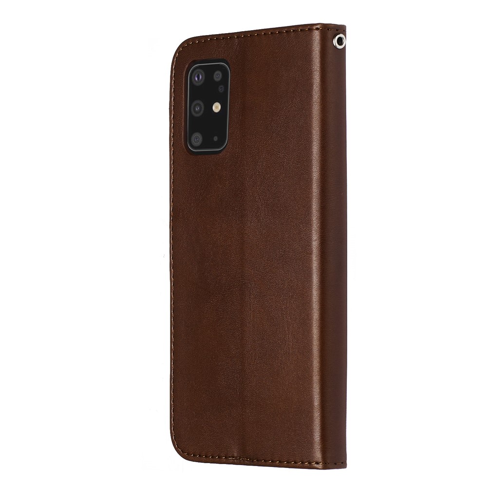 Stylish Zipper Pocket Leather Wallet Case for Samsung Galaxy S20 Plus - Brown-5
