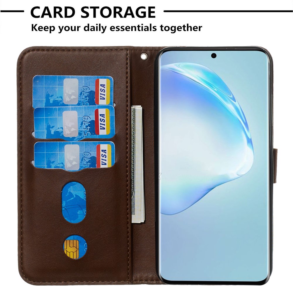 Stylish Zipper Pocket Leather Wallet Case for Samsung Galaxy S20 Plus - Brown-6