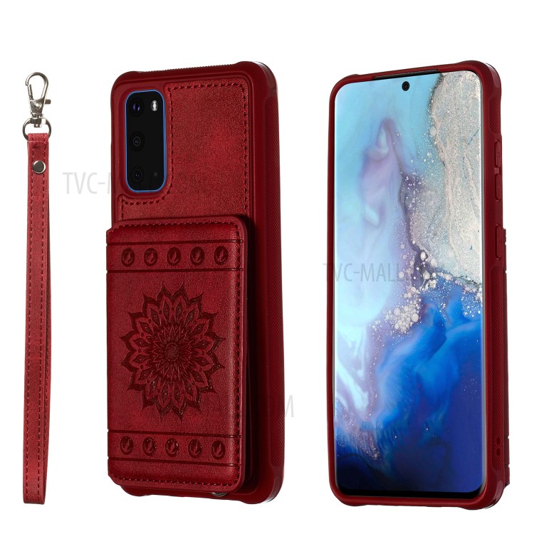 PU Leather Coated TPU Phone Case Cover Card Holder for Samsung Galaxy S20/S11e - Red-1